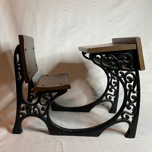 Vintage small old school wood and cast iron desk.